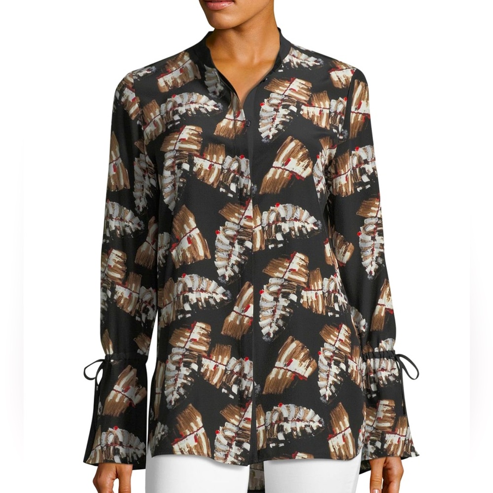 NWT Lafayette 148 Desra Impasto Leaf-Print Silk Blouse
